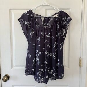 LC Lauren Conrad Navy Floral Blouse